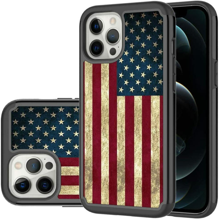 Hybrid Dual Layer Armor Case for iPhone 12 12 Pro 12 Pro Max USA Flag by Merch Section