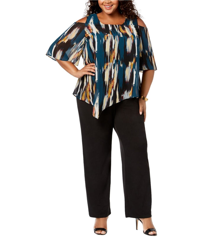 NY Collection Womens Print Overlay Jumpsuit, Size 3XP by Vanessa Jane