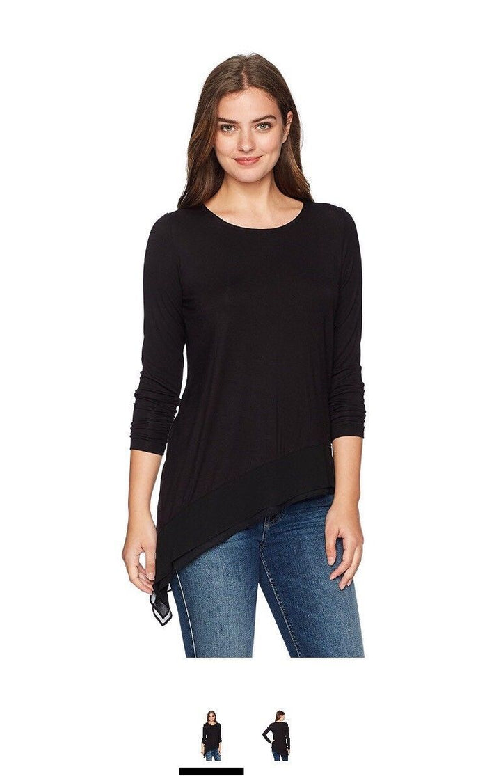 Foxcroft Womens Long Sleeve Asymmetrical Pullover Knit, Black, L by Vanessa Jane