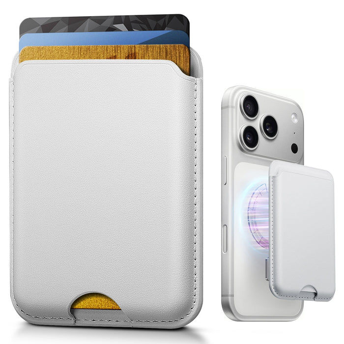 Magnetic Card Holder MagSafe Wallet RFID 3-Card Vegan Leather for iPhone 17 16 15 14 13 12 White by Merch Section