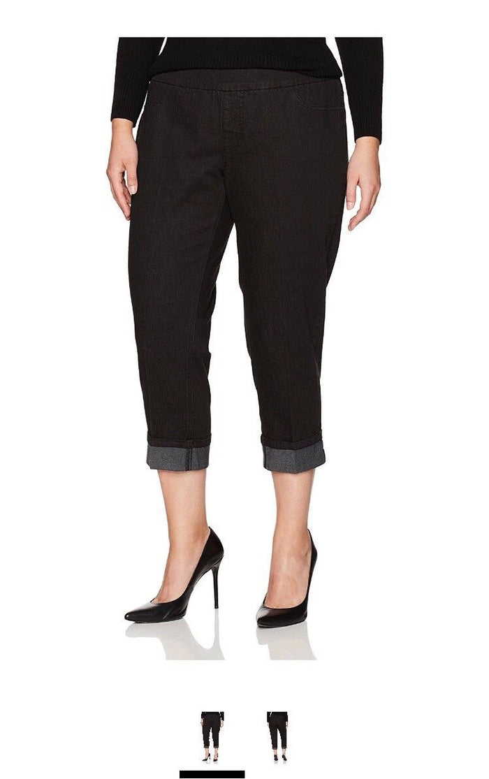 Slim-Sation Women's Plus Size Wide Band Pull On Boyfriend Crop Pant, Size 24W by Vanessa Jane