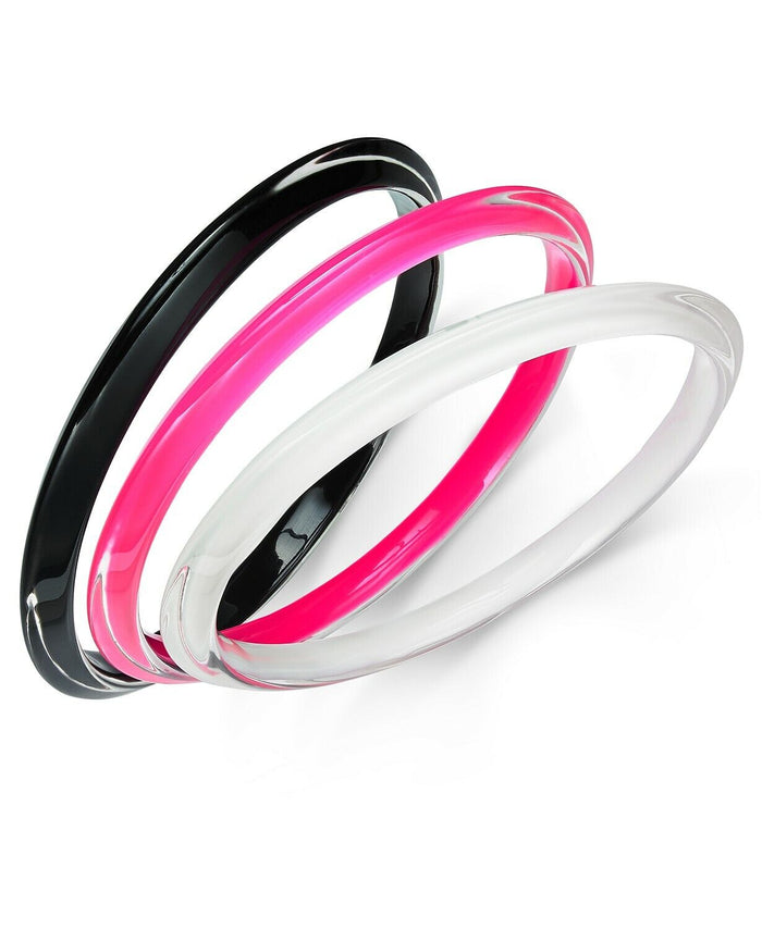 INC 3-Pc. Set Resin Bangle Bracelets Black Pink White by Vanessa Jane