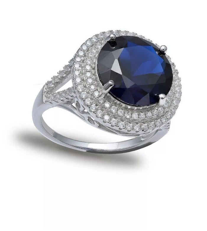 RH Macy Blue Cubic Zirconia Double Pave Row Ring In Sterling Silver by Vanessa Jane