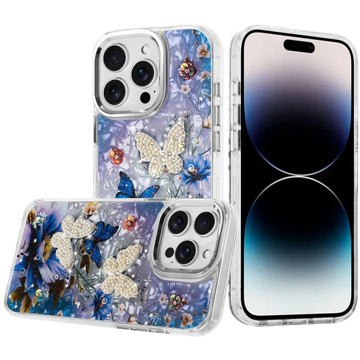 Epoxy Glitter Case for iPhone 14 Pro Max 6.7-Inch with 3D Beaded Butterflies by Merch Section