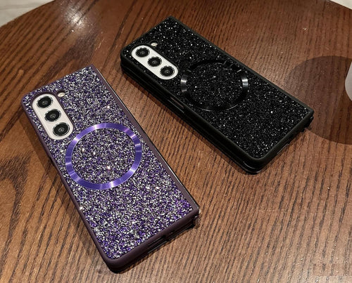 Bling Glitter Magnetic Shockproof Hard Rugged Case for Samsung Galaxy Z Fold 7/6/5/4/3 by Merch Section