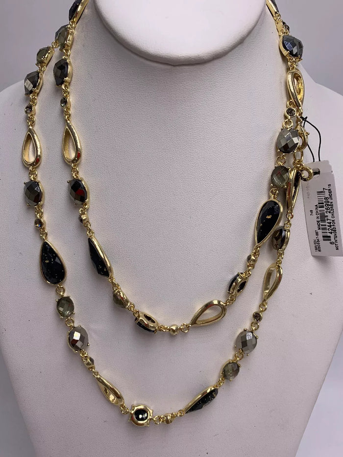Charter Club Necklace Black Beads Smoky Rhinestones by Vanessa Jane