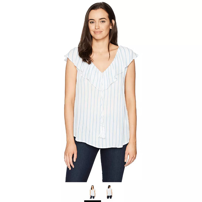 Allison Brittney Womens Striped Ruffle and Tassels Sleeveless Top, Size Small by Vanessa Jane