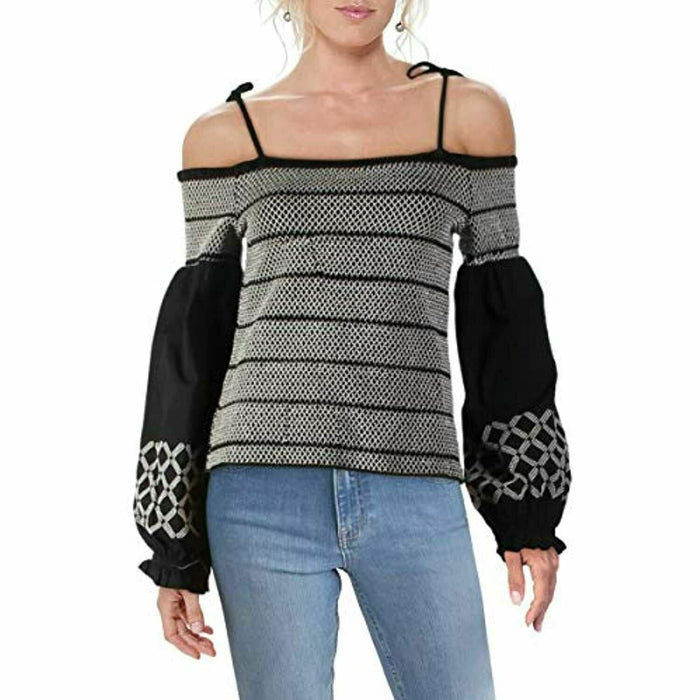 INC Womens Black & White Smocked Embroidered Spaghetti Strap Top, Size Small by Vanessa Jane