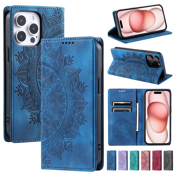 Embossed Leather Wallet Flip Kickstand Case for iPhone 15 14 13 12 11 XS XR 8 7 by Merch Section