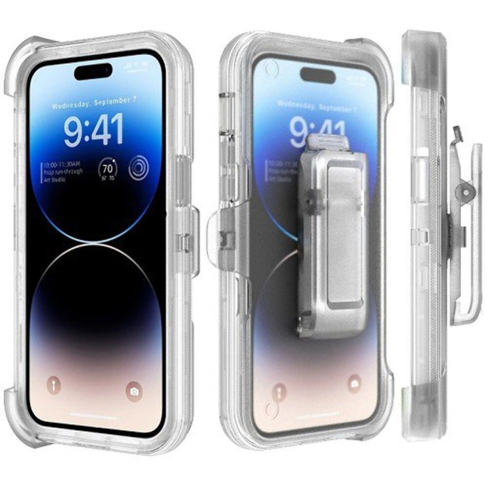 Heavy Duty Shockproof Case with Holster Transparent Clear for iPhone 14 by Merch Section