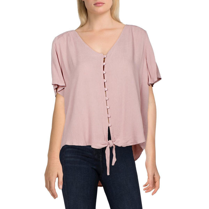 Ultra Flirt Juniors Button-Front Tie-Waist Blouse by Vanessa Jane