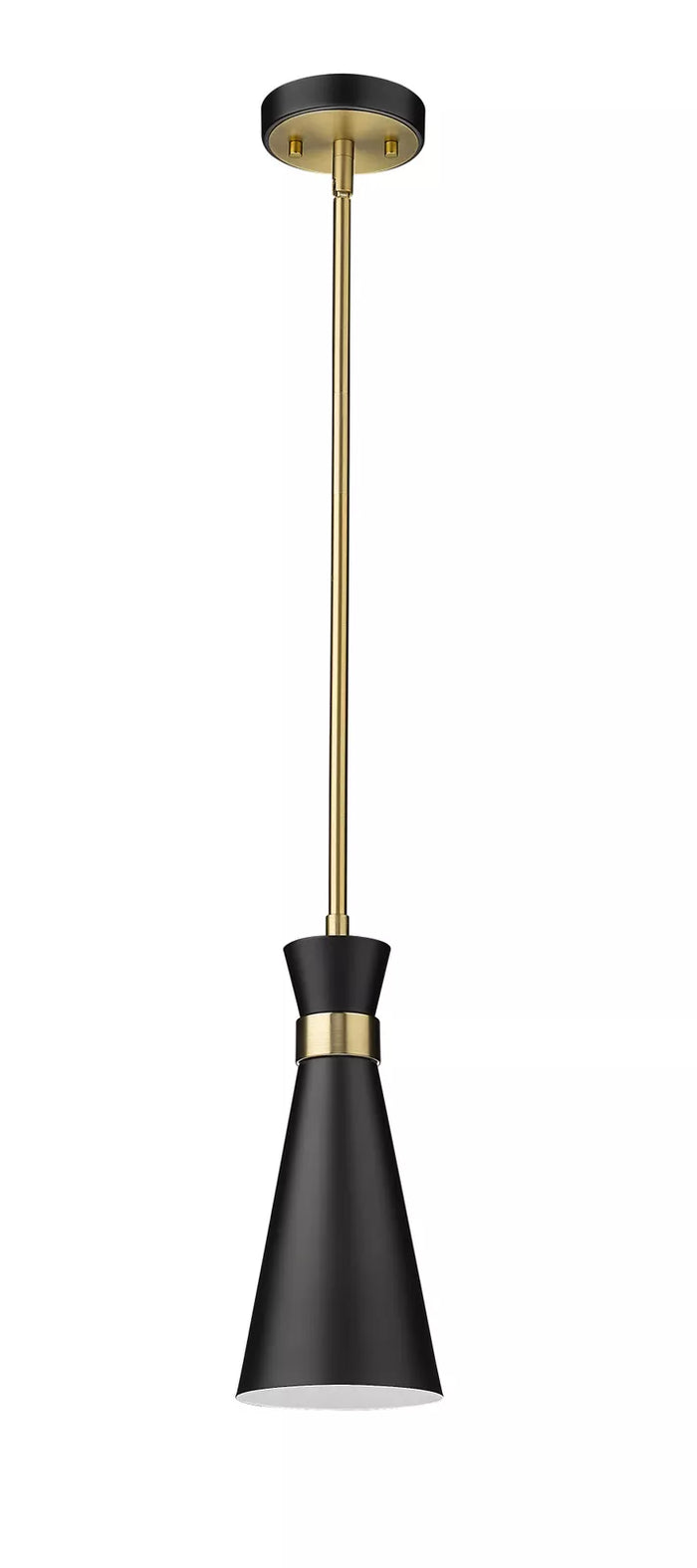 Z-Lite Soriano Matte Black and Heritage Brass One-Light Mini Pendant by Vanessa Jane