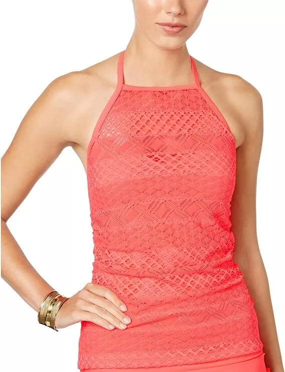 Island Escape Womens Sky High-Neck Crochet Tankini Top by Vanessa Jane