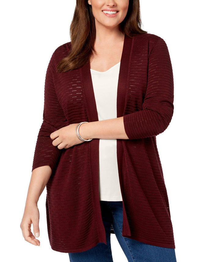 Charter Club Plus Size Open-Front Ribbed-Knit Cardigan, Size OX by Vanessa Jane