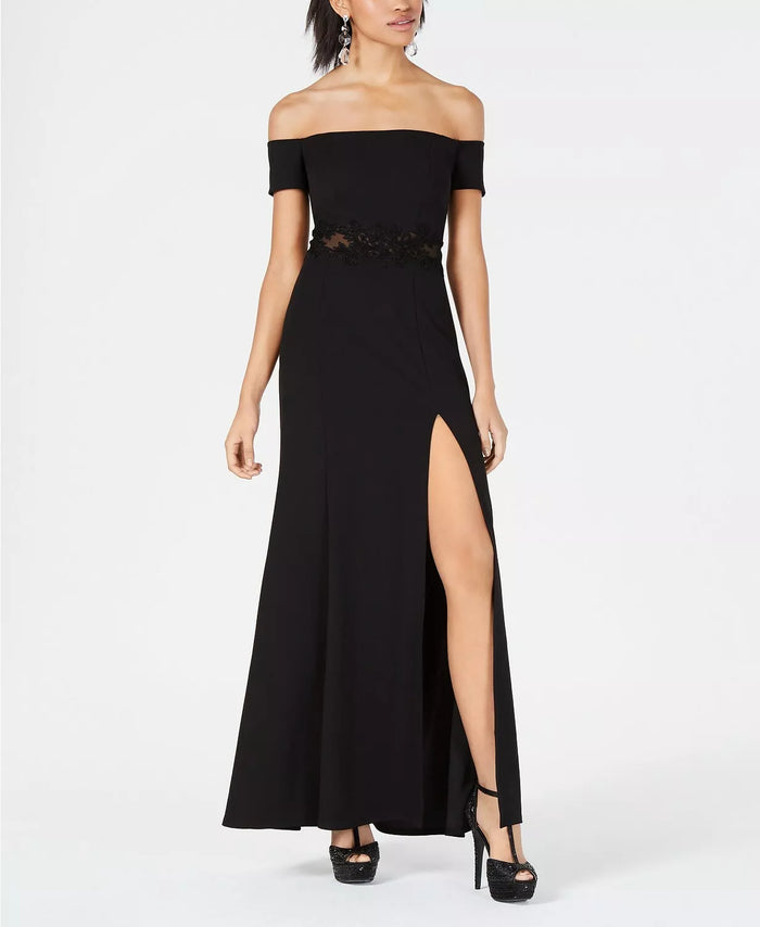Sequin Hearts Juniors Off The Shoulder Gown Black, Size 1 by Vanessa Jane