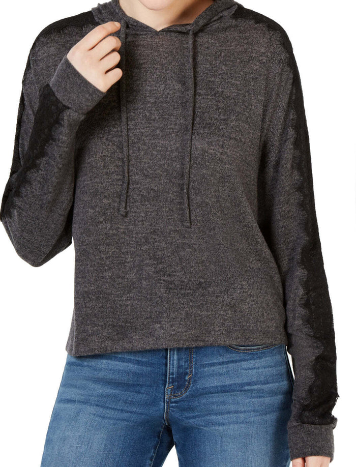 Ultra Flirt by Ikeddi Juniors Lace-Trimmed Marled Hoodie by Vanessa Jane