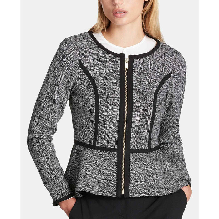 DKNY Petite Collarless Zip-Front Peplum Jacket by Vanessa Jane