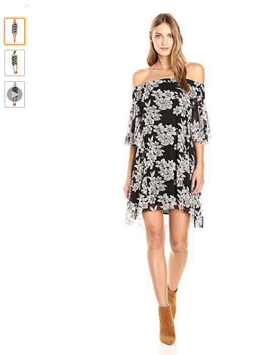 Moon River Women's Off Shoulder Floral Print Dress, Small by Vanessa Jane