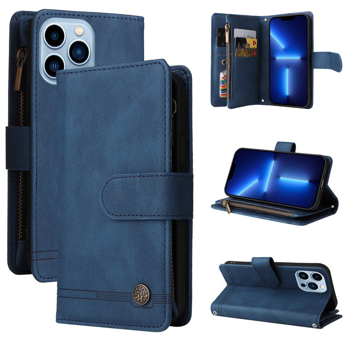 Zipper PU Leather Magnetic Wallet Case for iPhone 17 Pro Max Air 16 15 14 13 12 Black by Merch Section