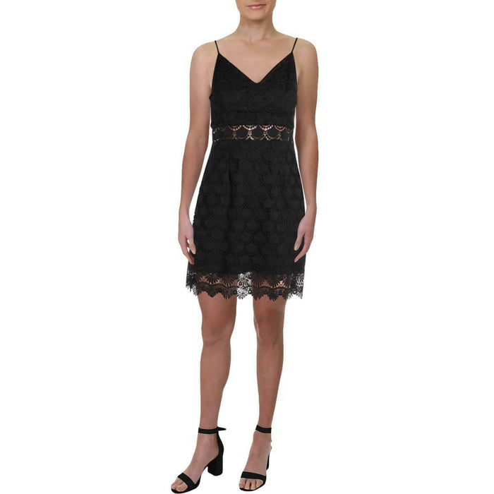 Aqua Womens Lace Mini V-Neck Bodycon Dress by Vanessa Jane