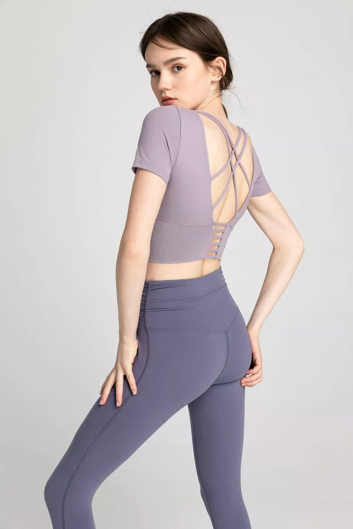 J.INE Powdered Violet Strappy Performance Crop, Size Medium by Vanessa Jane