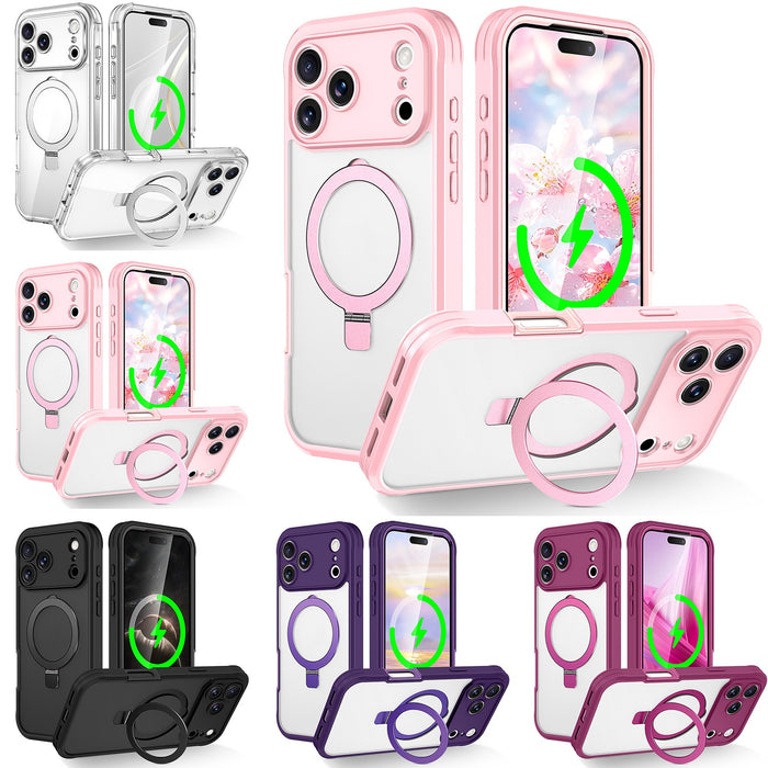 Clear Magnetic Ring Stand Case with Screen Protector for iPhone 17 Pro Max Air 16 15 14 13 by Merch Section