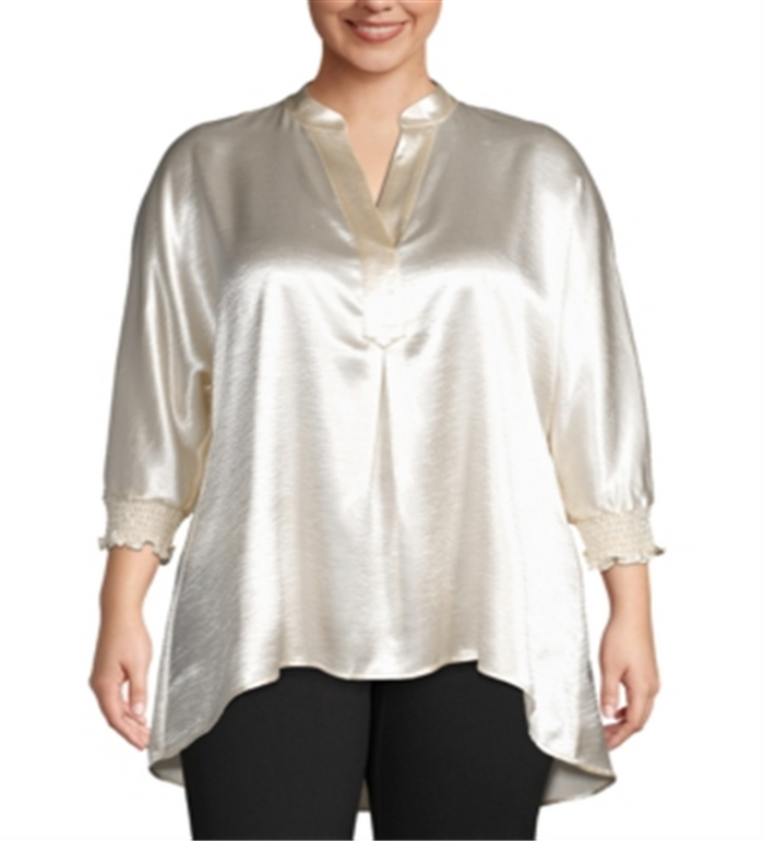 Anne Klein Womens Plus Smocked Hi-Low Tunic Top by Vanessa Jane