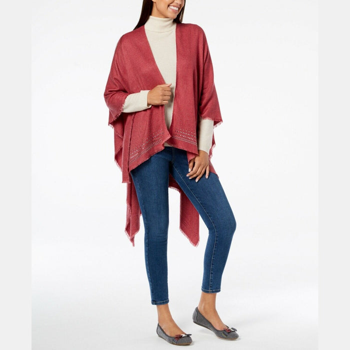 Charter Club Womens Pink Embellished Open-Front Poncho Cape One Size by Vanessa Jane
