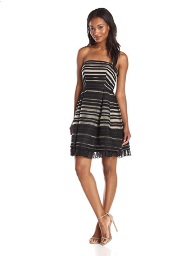 Minuet Prom Womens Organza Stripe Dress with Lace Hem by Vanessa Jane