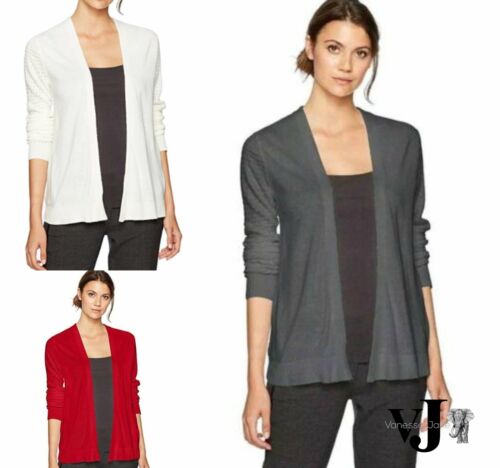 Sag Harbor Womens Long Stitch On Sleeves Open Front Cardigan by Vanessa Jane