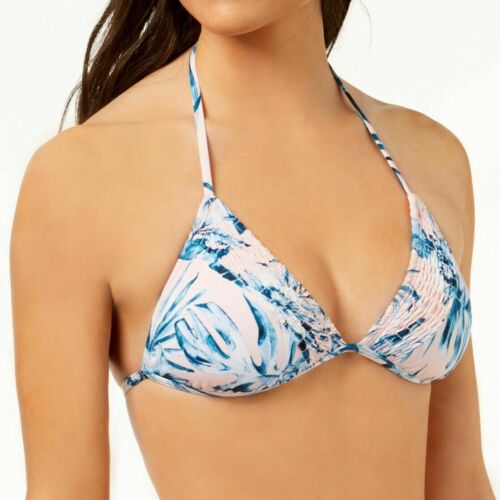 Bar III Pink Blue Tropic Garden Printed Triangle Bikini Top by Vanessa Jane
