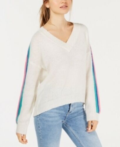 Ultra Flirt Juniors Varsity-Stripe V-Neck Sweater by Vanessa Jane