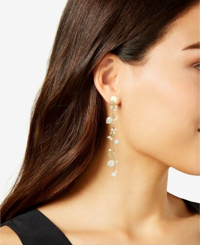 Inc Gold-Tone Disc and Imitation Pearl Shaky Linear Drop Earrings by Vanessa Jane