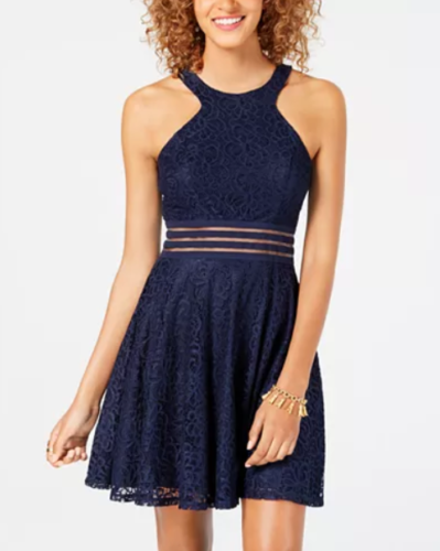 City Studios Juniors Lace Fit & Flare Dress Navy, Size 13 by Vanessa Jane