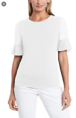 Vince Camuto Flutter Sleeve Mixed Media Top, Size Small by Vanessa Jane