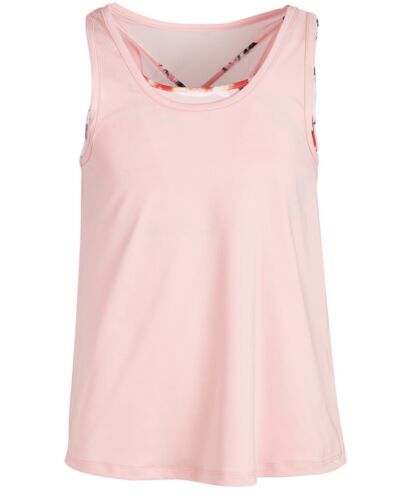 Ideology Girls Mesh Back Layered Look Tank Top Satin Pink S (7/8) by Vanessa Jane