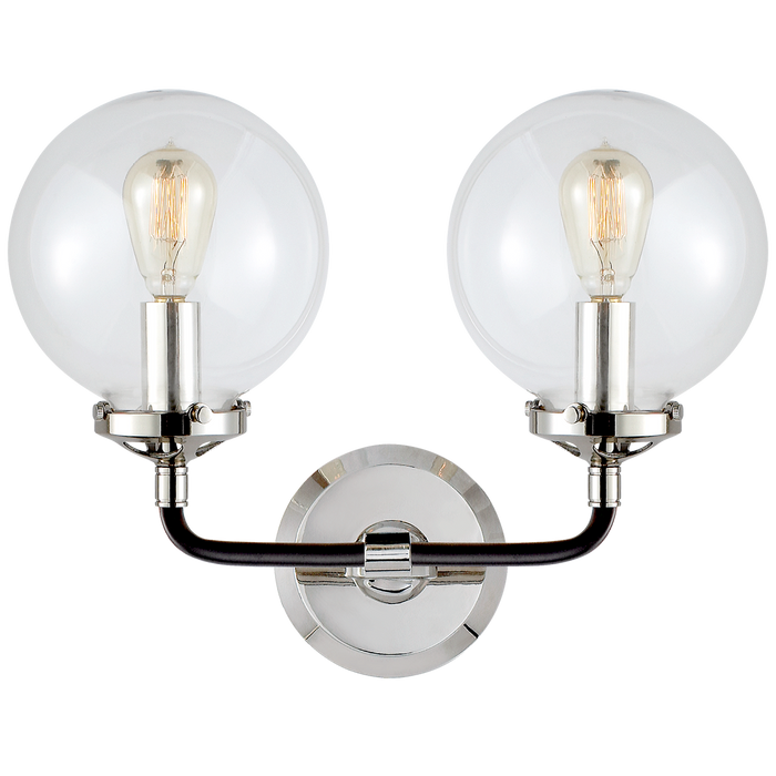 Bistro Double Light Curved Sconce Polished nickel and Black with Clear by Vanessa Jane