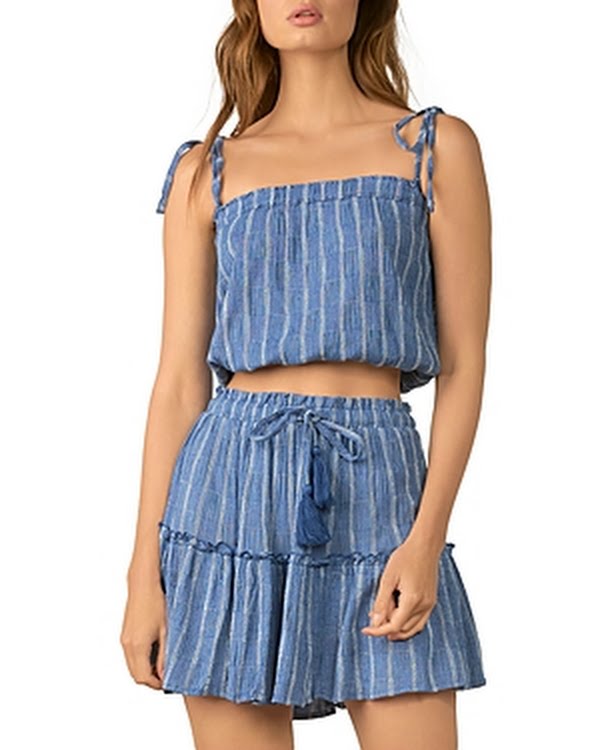 Elan Sheer Tie Unlined Pullover Elasticized Striped Spaghetti Strap, Size Medium by Vanessa Jane