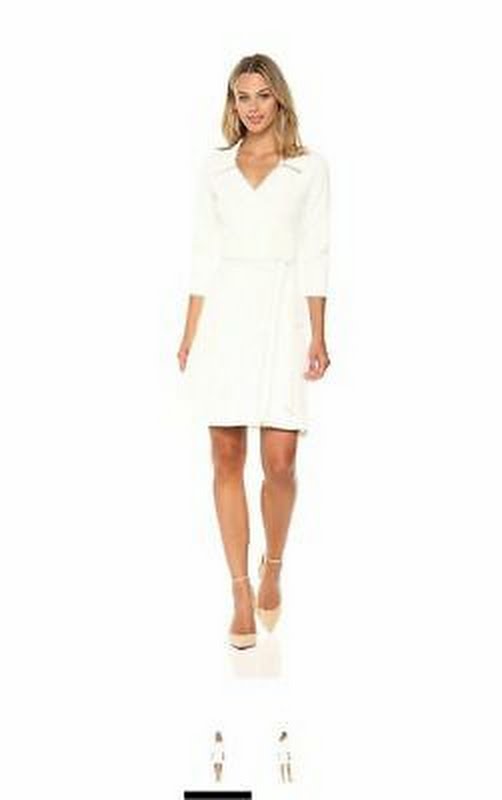 Star Vixen Women's 3/4 Sleeve Faux Wrap Dress With Collar, Ivory, Large by Vanessa Jane