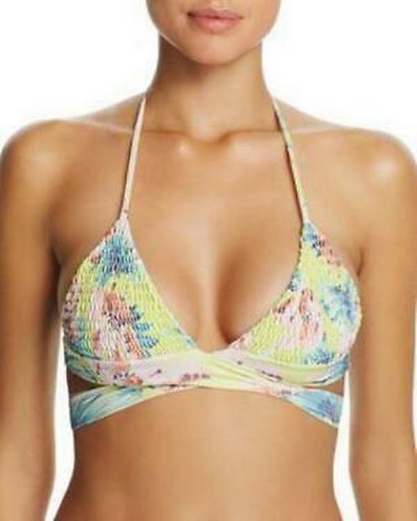 Tori Praver Floral Myra Wrap Bikini Top, Size Small /Limoncello by Vanessa Jane