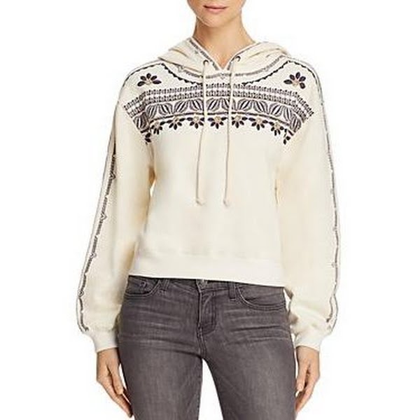 Aqua Women's Embroidered Drop Shoulder Hoodie, Size Large by Vanessa Jane