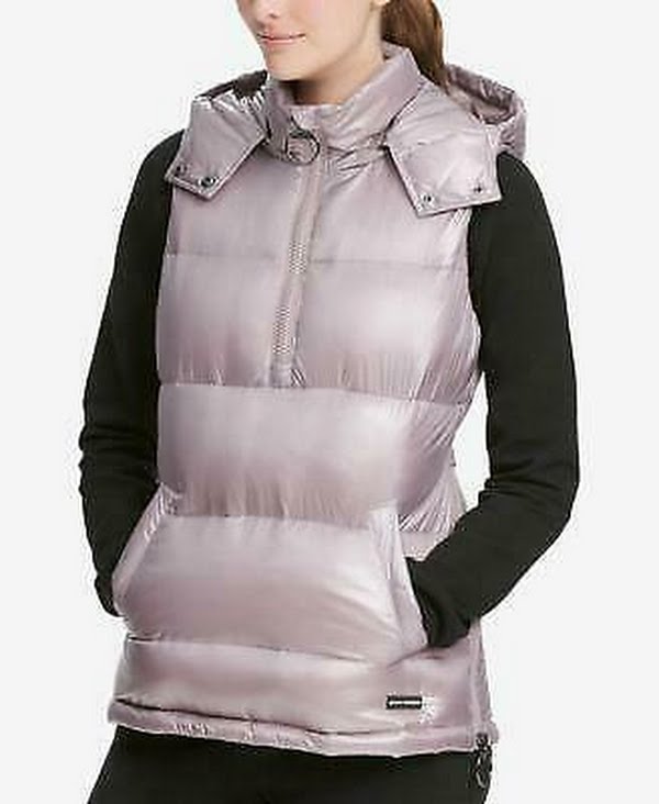 DKNY Women's Quarter-Zip Hooded Vest Metallic Static, Size Large by Vanessa Jane