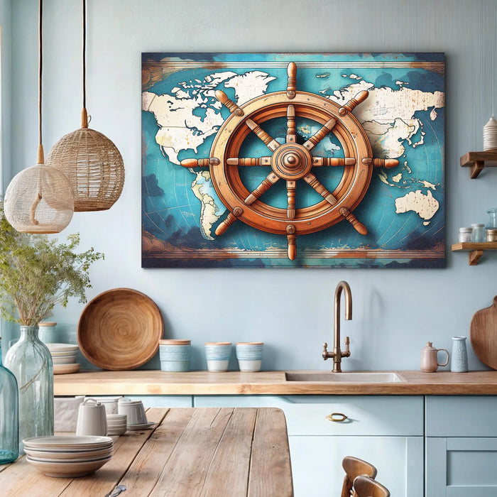 Sailboat Ship Wheel Coastal Wall Art by Tailored Canvases
