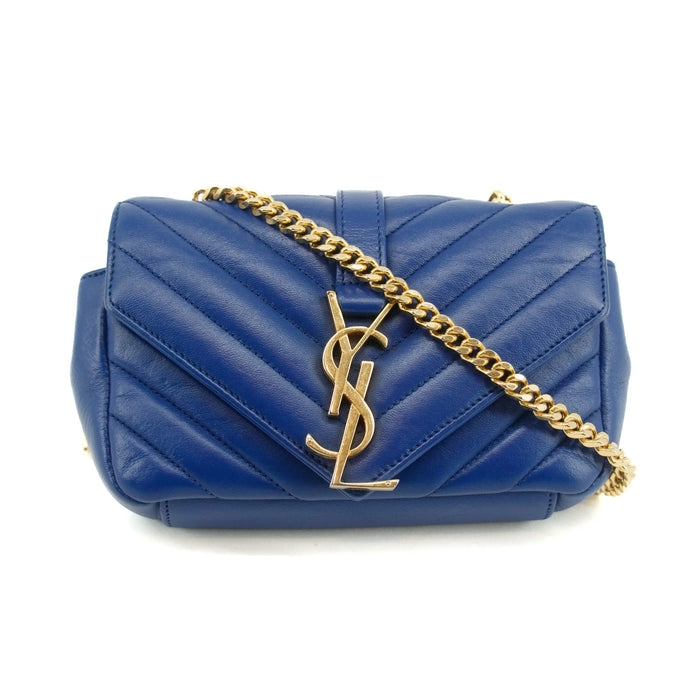 Saint Laurent YSL Classic Blue Matelasse Chevron Crossbody Bag #3651 by Bolt Boutique