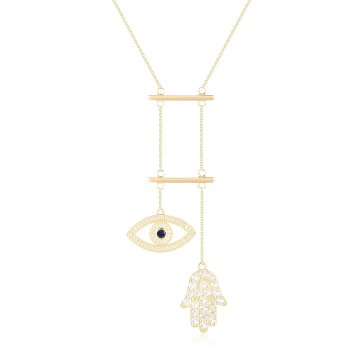 Sapphire Evil Eye and Hamsa Necklace by Fine Color Jewels