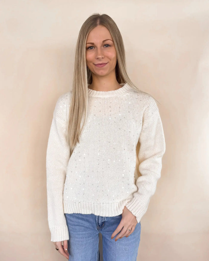 Sequin Detail Sweater - Off White by Boutique 23