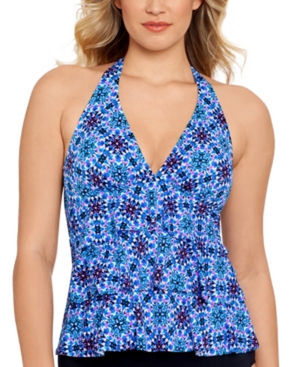 Swim Solutions Womens Blue Printed Non-Removable Cups Tankini Swimsuit Top 10 by Vanessa Jane