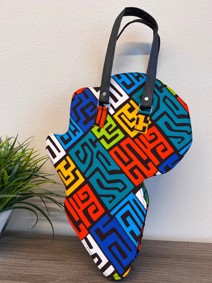 Shamsa Kente African Map Hand Bag by Duma Mbili LLC