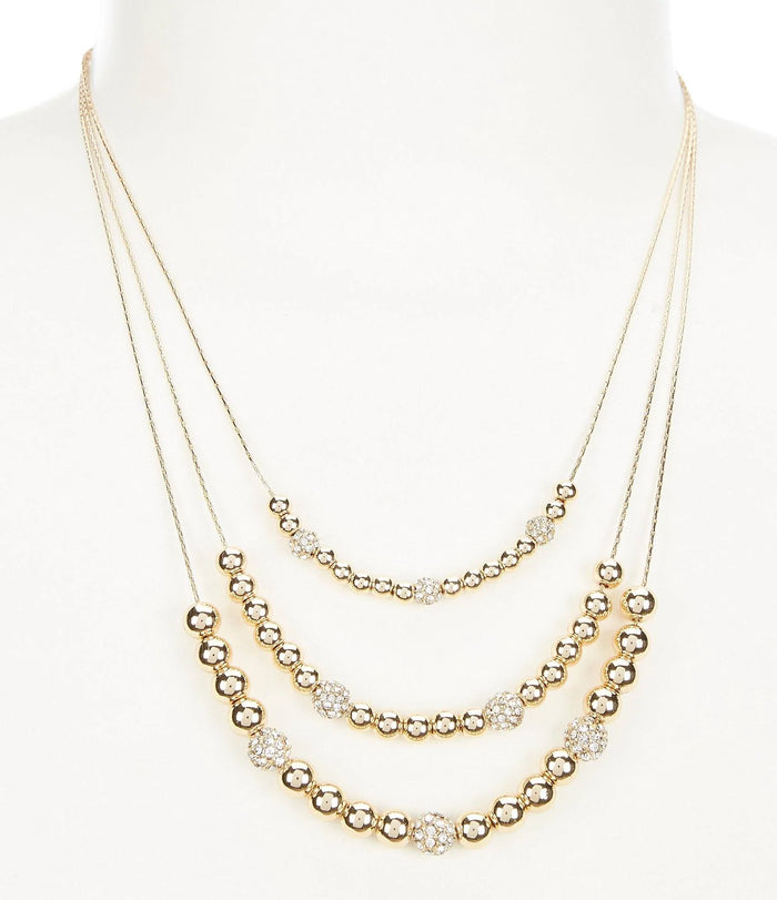 Anne Klein Gold-Tone Pave Fireball & Bead Layered Necklace, 16 + 3" Extender" by Vanessa Jane