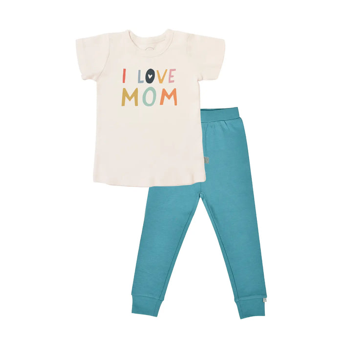 short sleeve pajama set | love mom vintage aqua by Finn + Emma